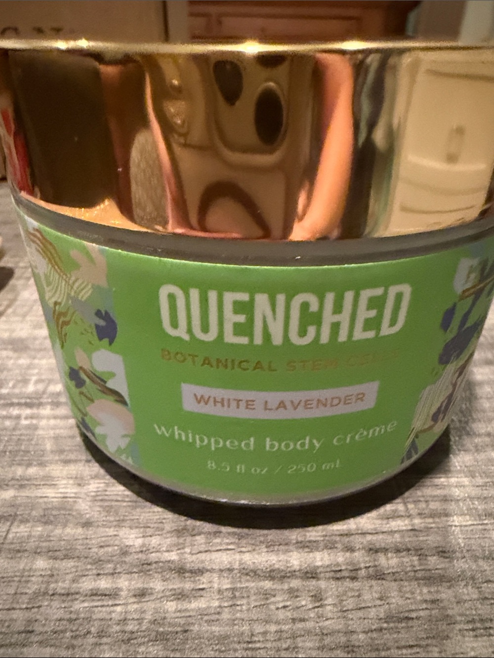 Quenched White Lavender Whipped Body Crème - Green. Jar open but not used.